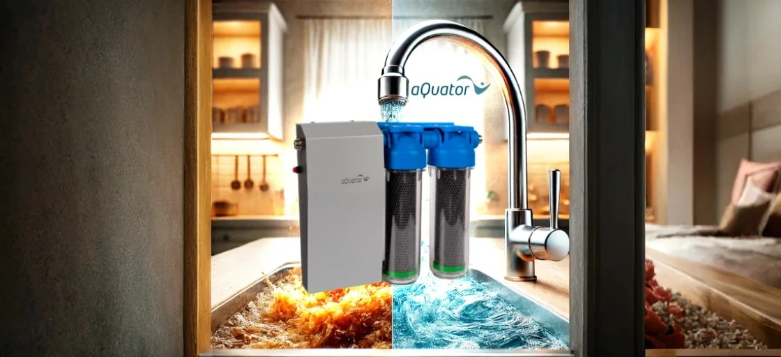 Очиститель воды аКватор Плюс в процессе фильтрации и насыщения кислородом